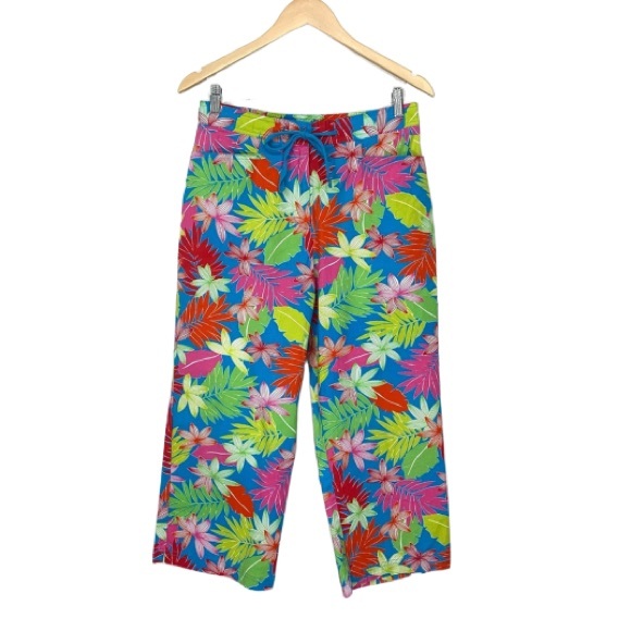 Sag Harbor Sport Vibrant Colorful Tropical Leaf Cropped Pants W/Stretch Size 12 - Picture 1 of 16